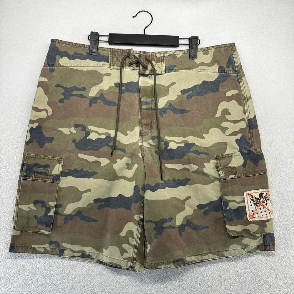 Vintage Mossimo Board Shorts Men's 38 Green Camo Cargo Swim Trunks Baggy Y2k